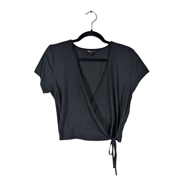 YMI Collections Black Ribbed Crossover Top Size XL - Picture 1 of 4